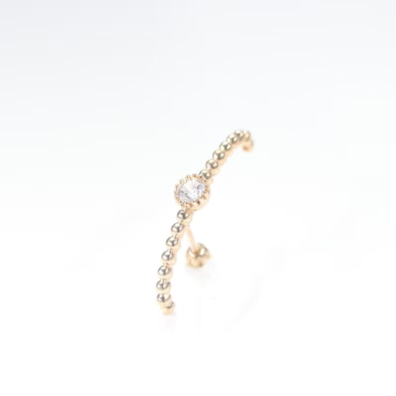 14K C type CZ Piercing C型鎖珠耳環 (單個)耳骨 耳窩 不退色