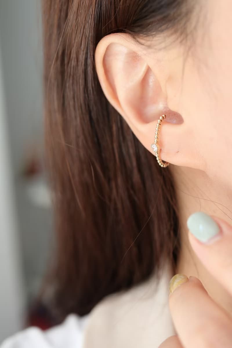 14K C type CZ Piercing C型鎖珠耳環 (單個)耳骨 耳窩 不退色