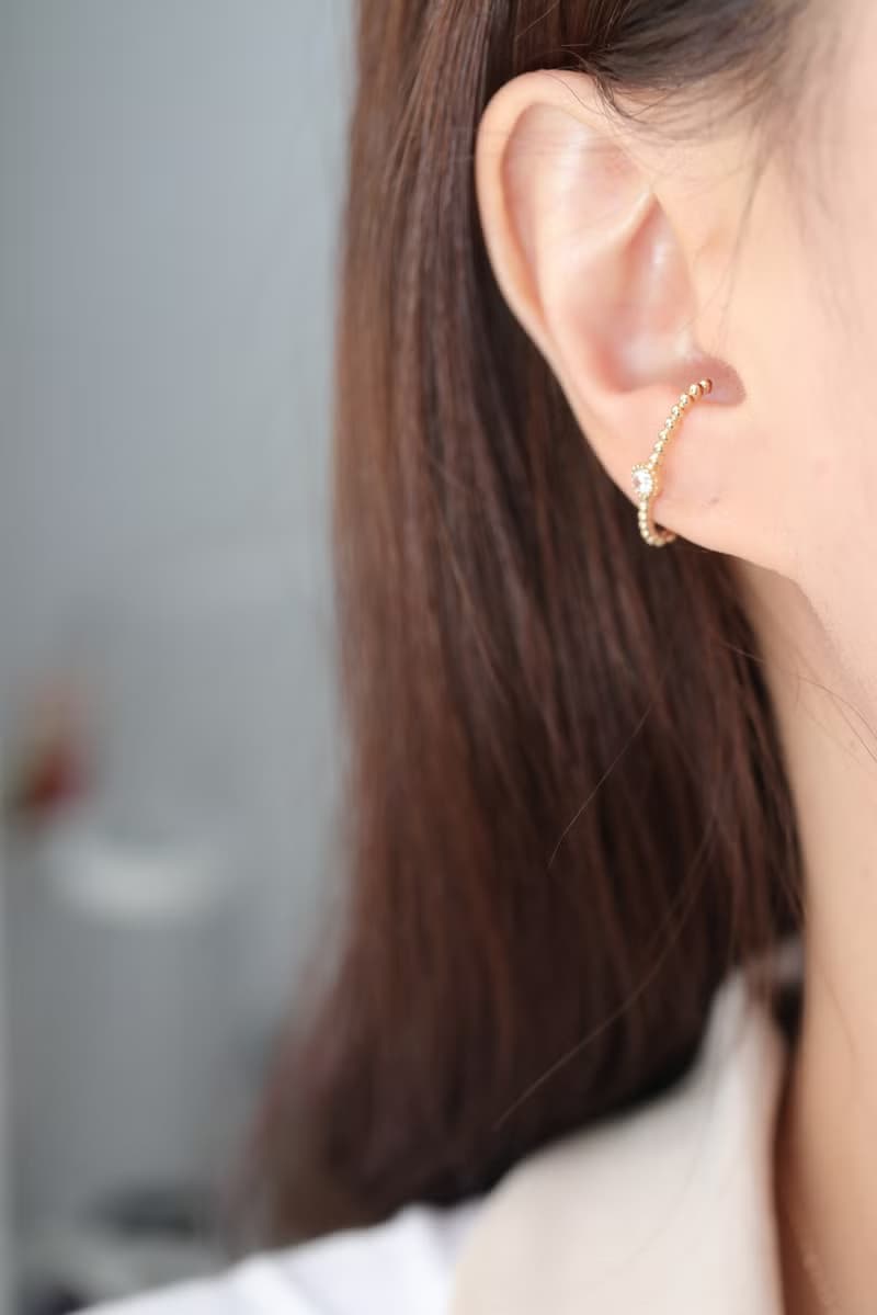 14K C type CZ Piercing C型鎖珠耳環 (單個)耳骨 耳窩 不退色