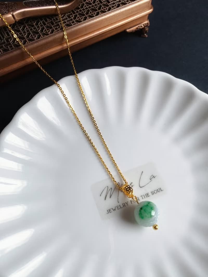 【翠珠・靜雅之心】天然緬甸翡翠 飄陽綠 圓珠 項鍊 禮物 長輩禮