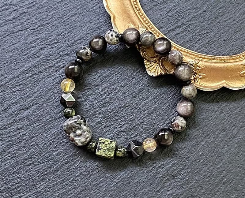 銀曜石 金髮晶 火焰石 藥王石 黑膽石 黑檀木 火焰石貔貅招財手鍊