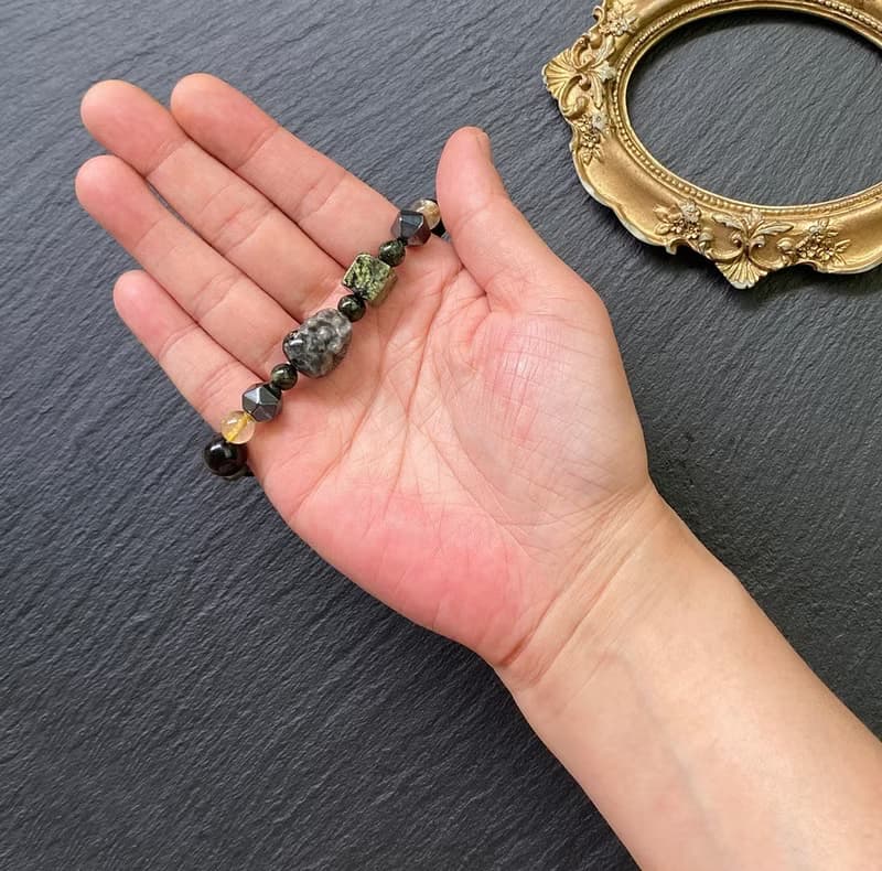 銀曜石 金髮晶 火焰石 藥王石 黑膽石 黑檀木 火焰石貔貅招財手鍊