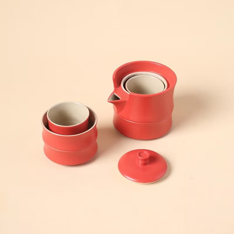 陸寶 富竹年年茶組 1壺3杯 竹節造型 茶具組