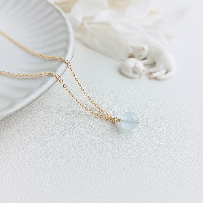 冰透海藍寶石 x 14KGF項鍊 鎖骨鍊