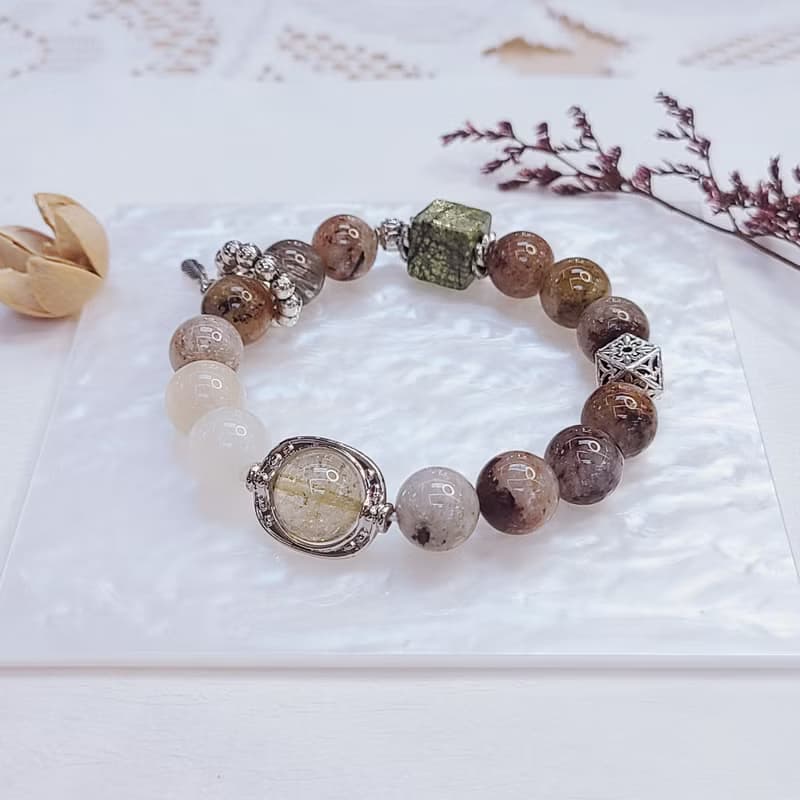 千層幽靈 藥王石 白幽靈 金髮晶||助事業 招財 舒壓 水晶手鍊