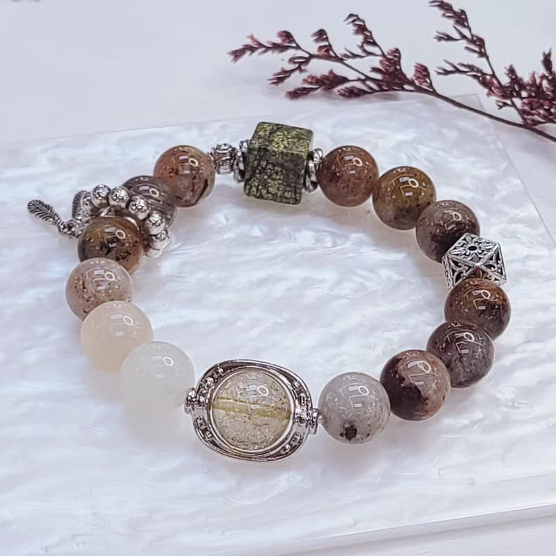 千層幽靈 藥王石 白幽靈 金髮晶||助事業 招財 舒壓 水晶手鍊