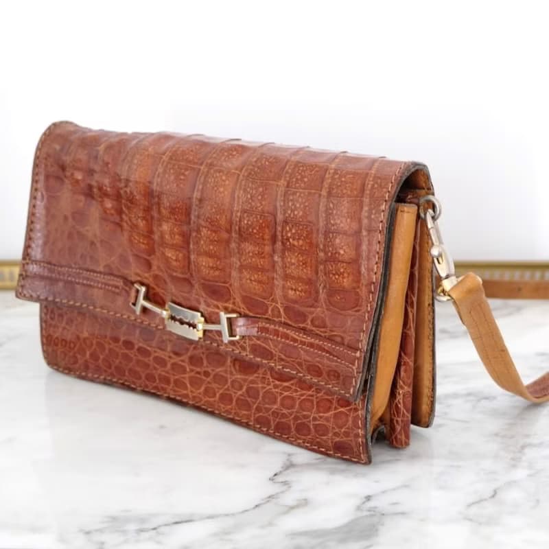 法國復古淺啡色鱷魚皮袋