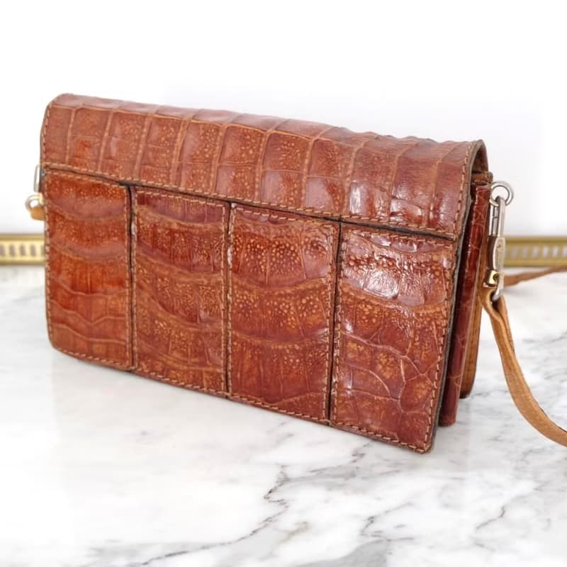 法國復古淺啡色鱷魚皮袋