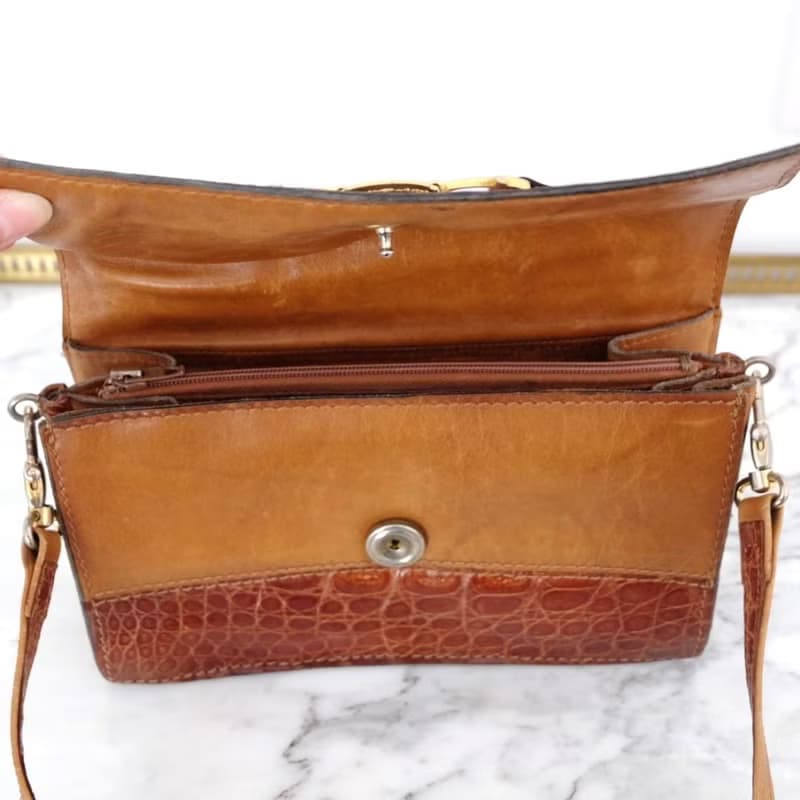 法國復古淺啡色鱷魚皮袋