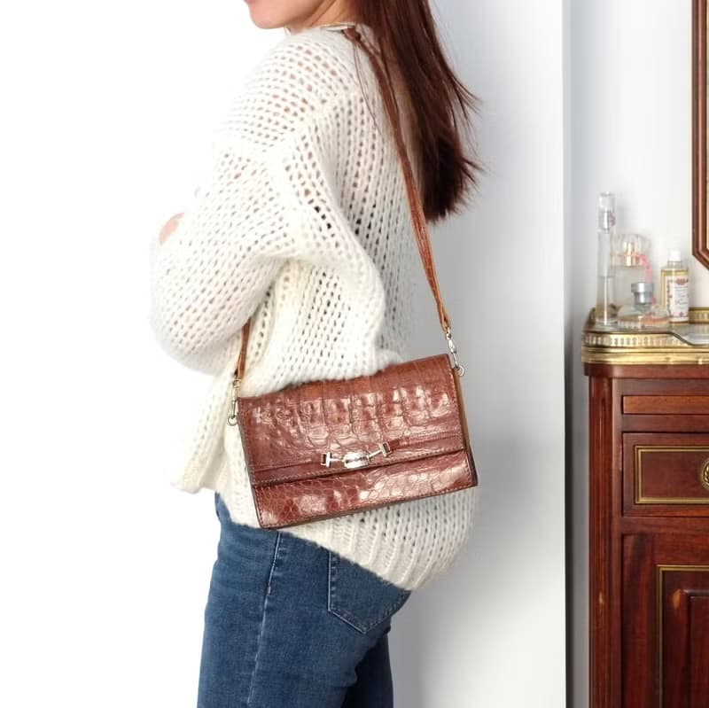 法國復古淺啡色鱷魚皮袋