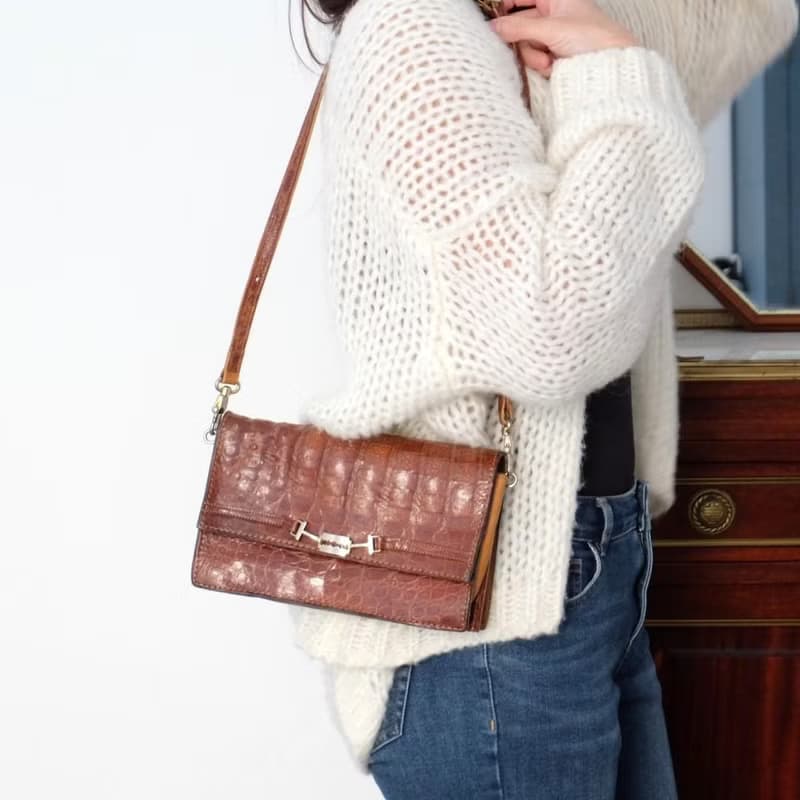 法國復古淺啡色鱷魚皮袋