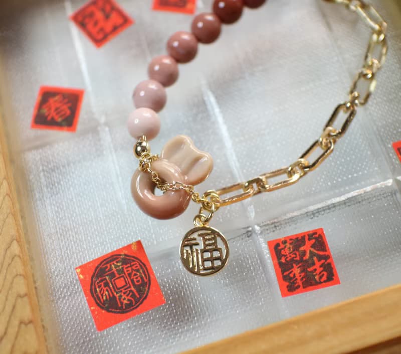 Six Cats  手作設計款 阿拉善兔頭平安扣  招財祈福手鍊 禮物