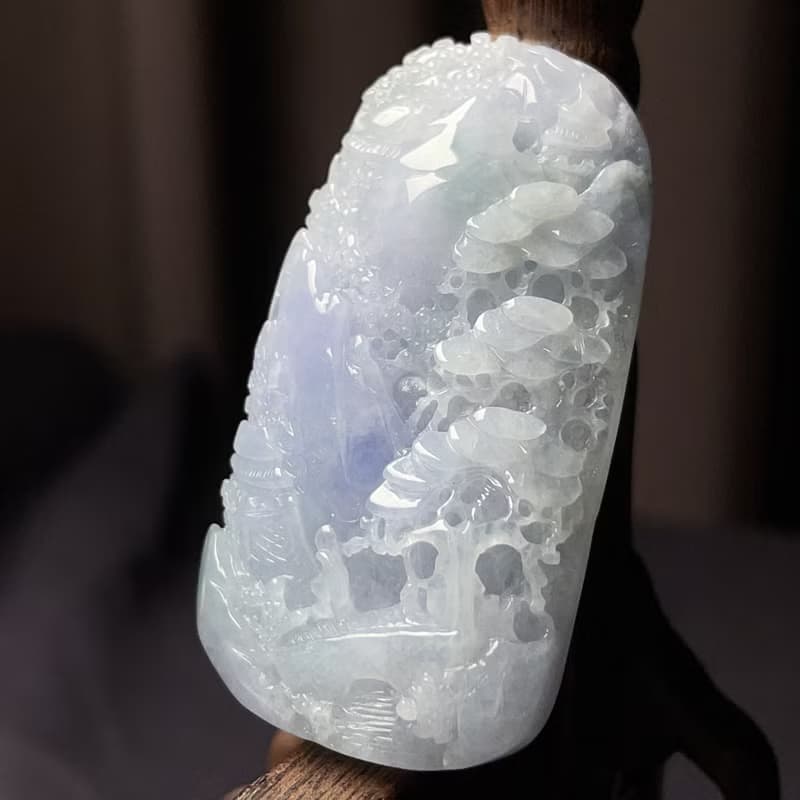 冰種紫羅蘭翡翠山水牌 | 天然緬甸玉翡翠A貨 | 送禮