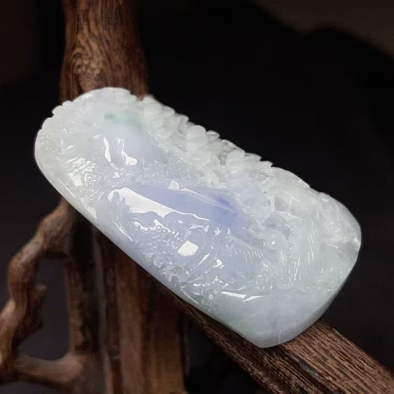 冰種紫羅蘭翡翠山水牌 | 天然緬甸玉翡翠A貨 | 送禮