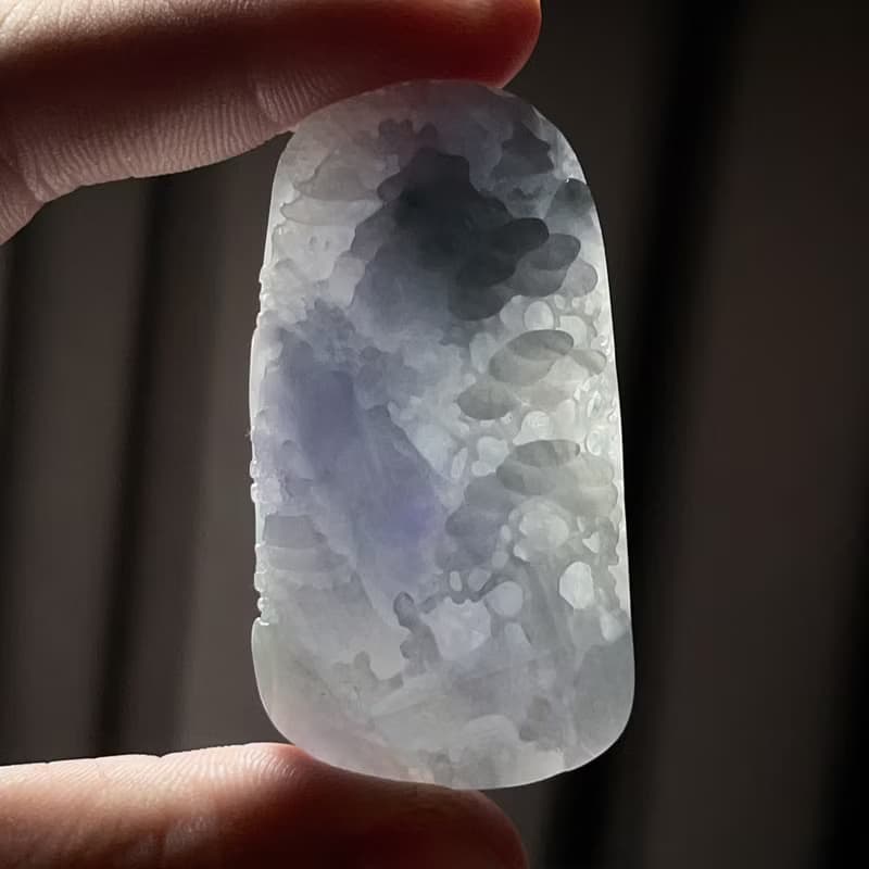 冰種紫羅蘭翡翠山水牌 | 天然緬甸玉翡翠A貨 | 送禮