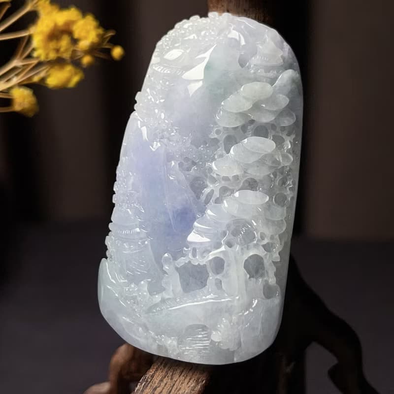 冰種紫羅蘭翡翠山水牌 | 天然緬甸玉翡翠A貨 | 送禮