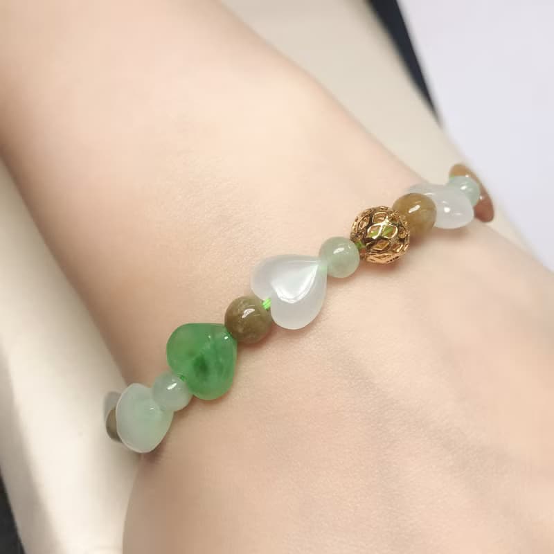 冰種多彩翡翠愛心手串手鍊 | 天然緬甸玉A貨翡翠 | 送禮