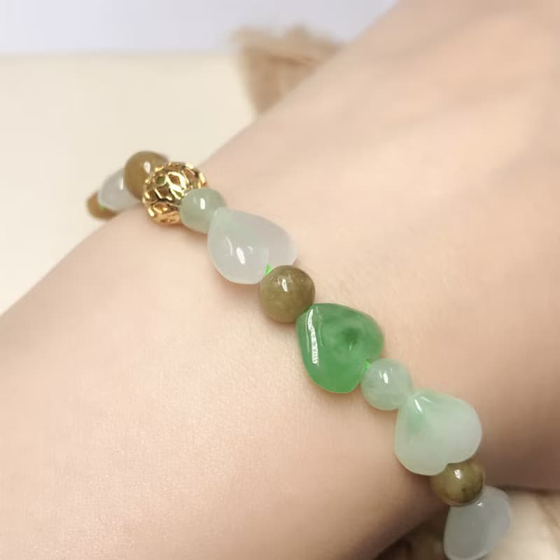 冰種多彩翡翠愛心手串手鍊 | 天然緬甸玉A貨翡翠 | 送禮