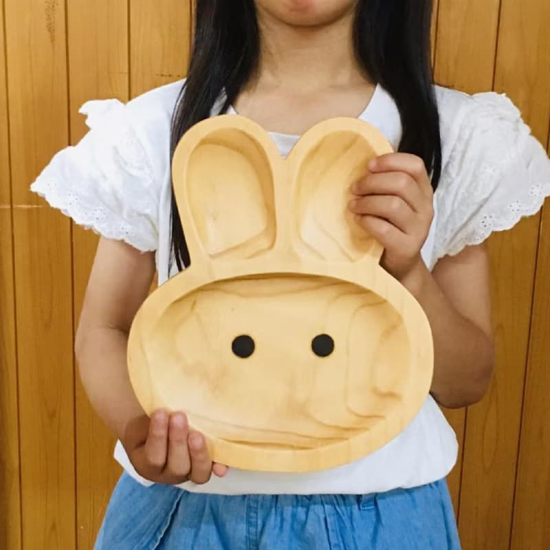 【SPICE】日本 PETIT'S MAMAN 天然松木 兒童餐盤-兔子