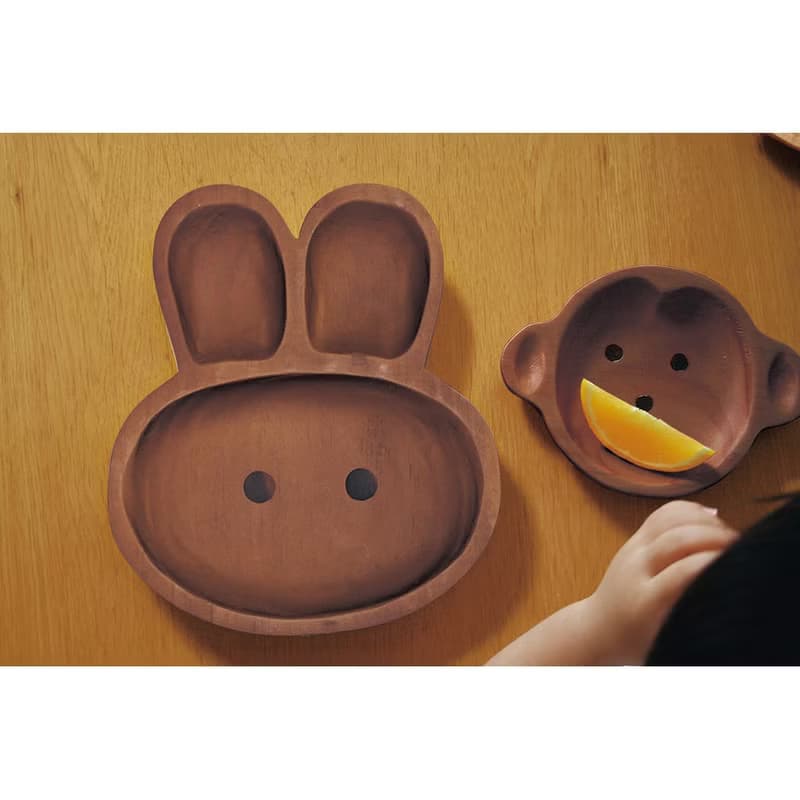 【SPICE】日本 PETIT'S MAMAN 天然松木 兒童餐盤-兔子
