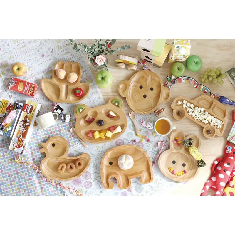 【SPICE】日本 PETIT'S MAMAN 天然松木 兒童餐盤-兔子