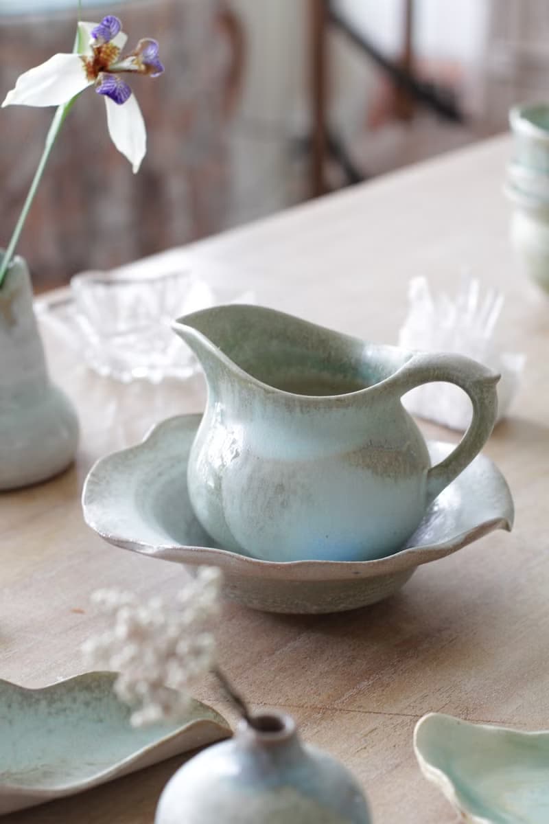 手工上釉藍綠色旋坯茶海