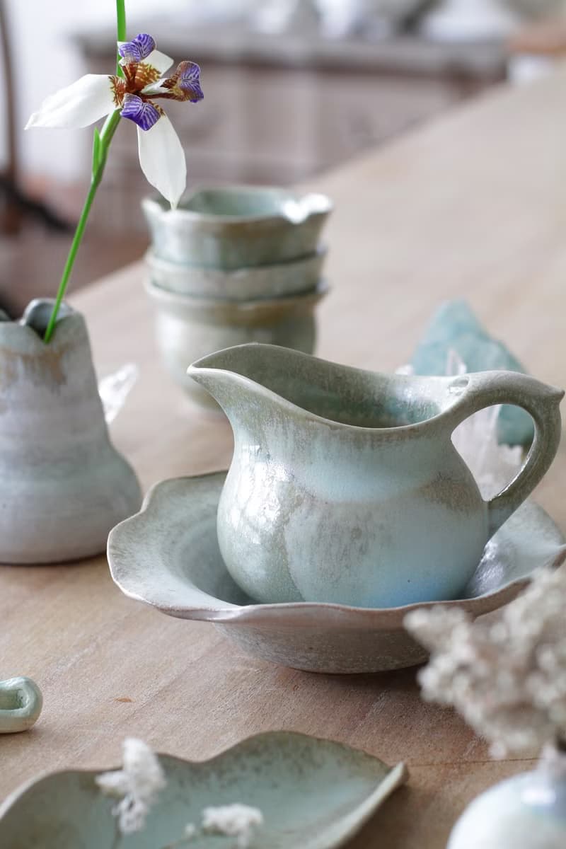 手工上釉藍綠色旋坯茶海