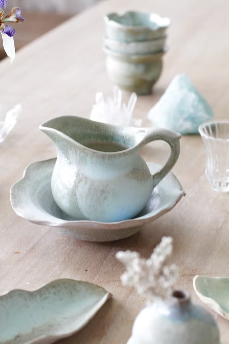 手工上釉藍綠色旋坯茶海