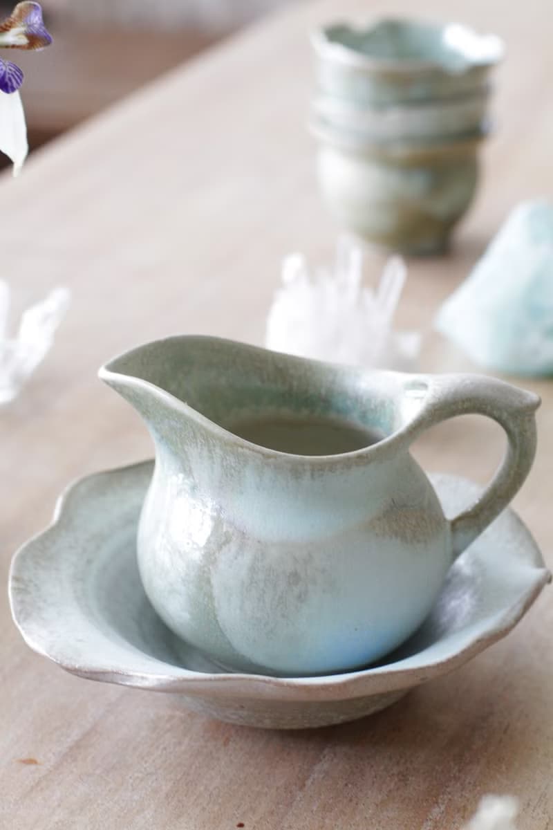 手工上釉藍綠色旋坯茶海