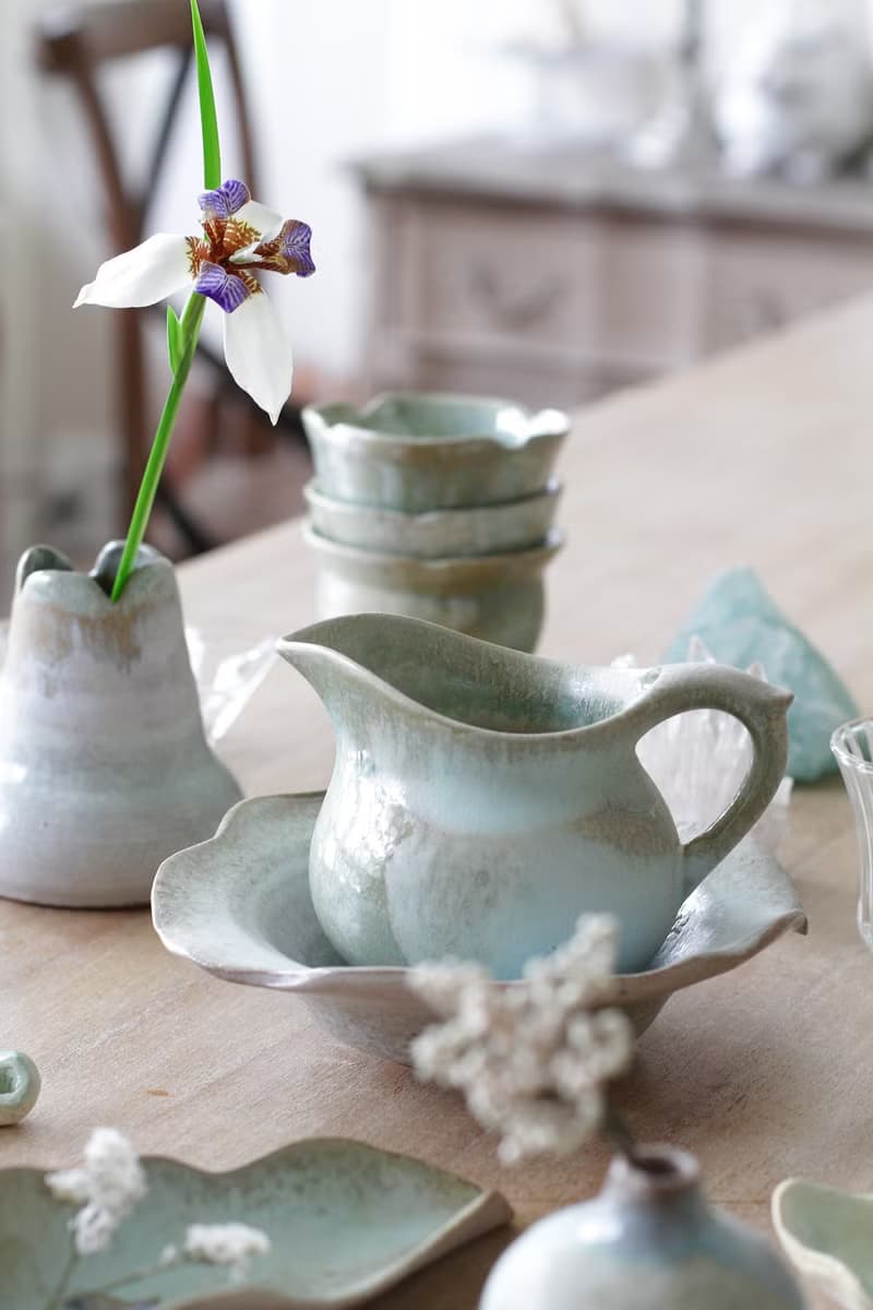 手工上釉藍綠色旋坯茶海