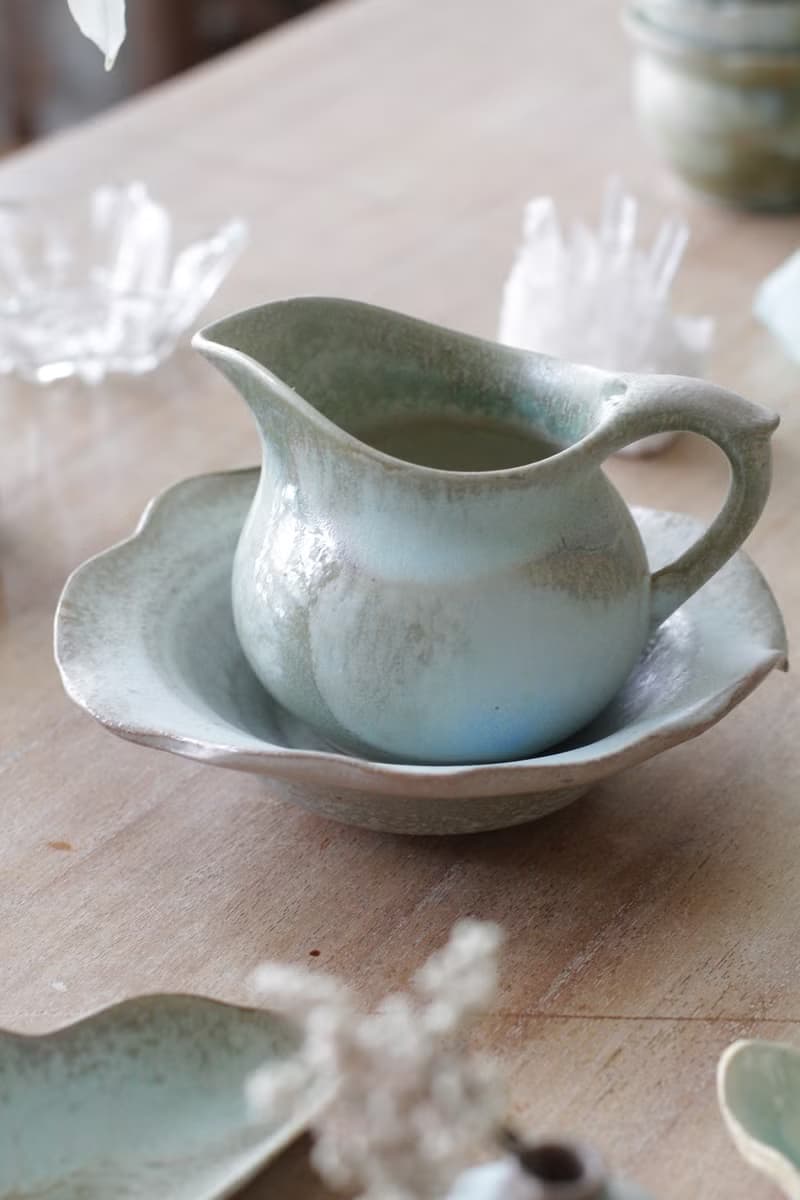 手工上釉藍綠色旋坯茶海