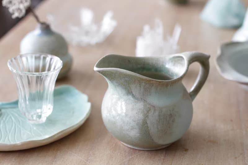 手工上釉藍綠色旋坯茶海