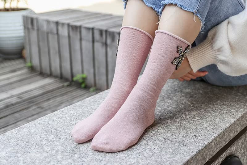 unni星語寶石推襪 襪子 保暖 socks 中筒襪 女襪 手工縫  刷毛 棉