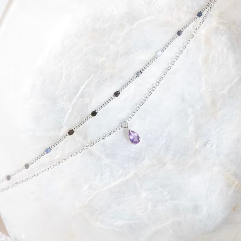 紫水晶925純銀水滴寶石雙層手鍊