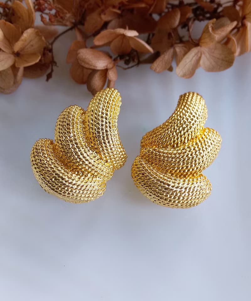 Vintage Jewelry 西洋古董飾品 凸粒金屬刷紋 夾式耳環
