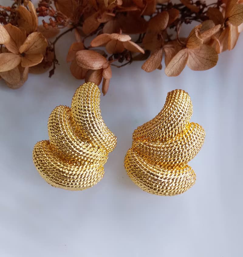 Vintage Jewelry 西洋古董飾品 凸粒金屬刷紋 夾式耳環