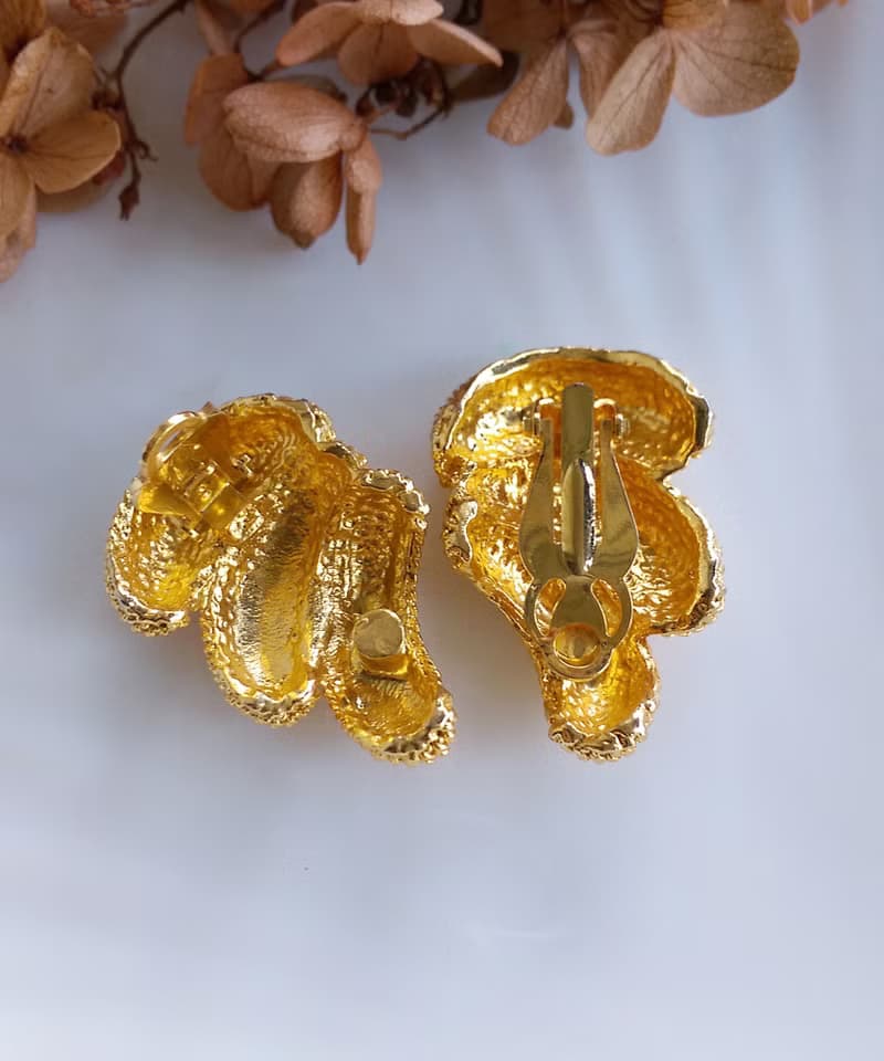 Vintage Jewelry 西洋古董飾品 凸粒金屬刷紋 夾式耳環