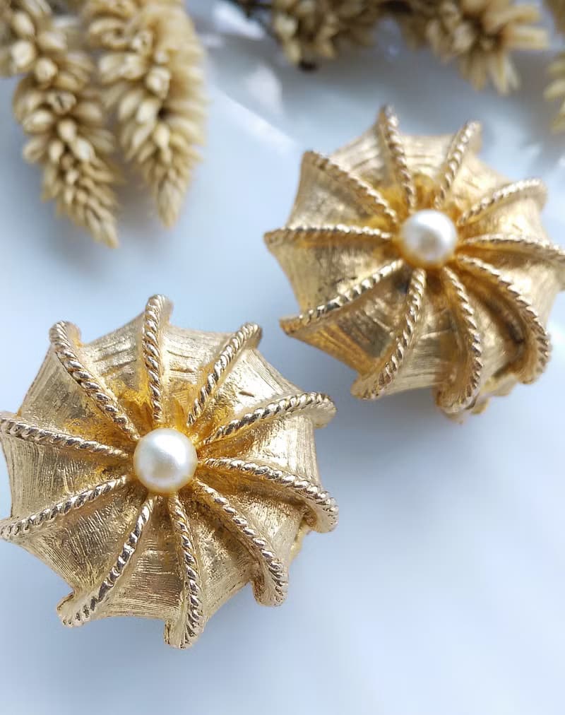 Vintage Jewelry 西洋古董飾品 旋轉仿珠 優雅 夾式耳環