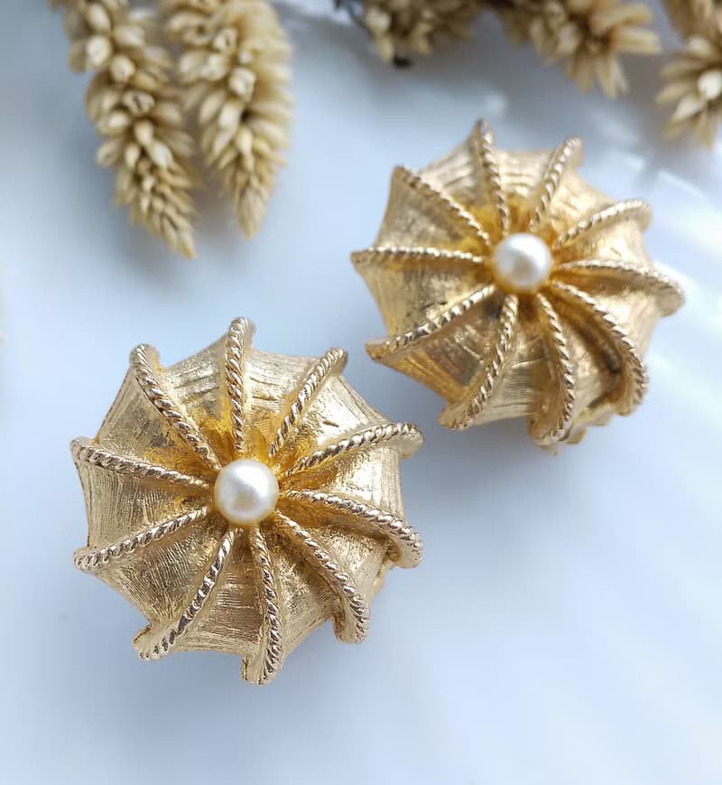 Vintage Jewelry 西洋古董飾品 旋轉仿珠 優雅 夾式耳環