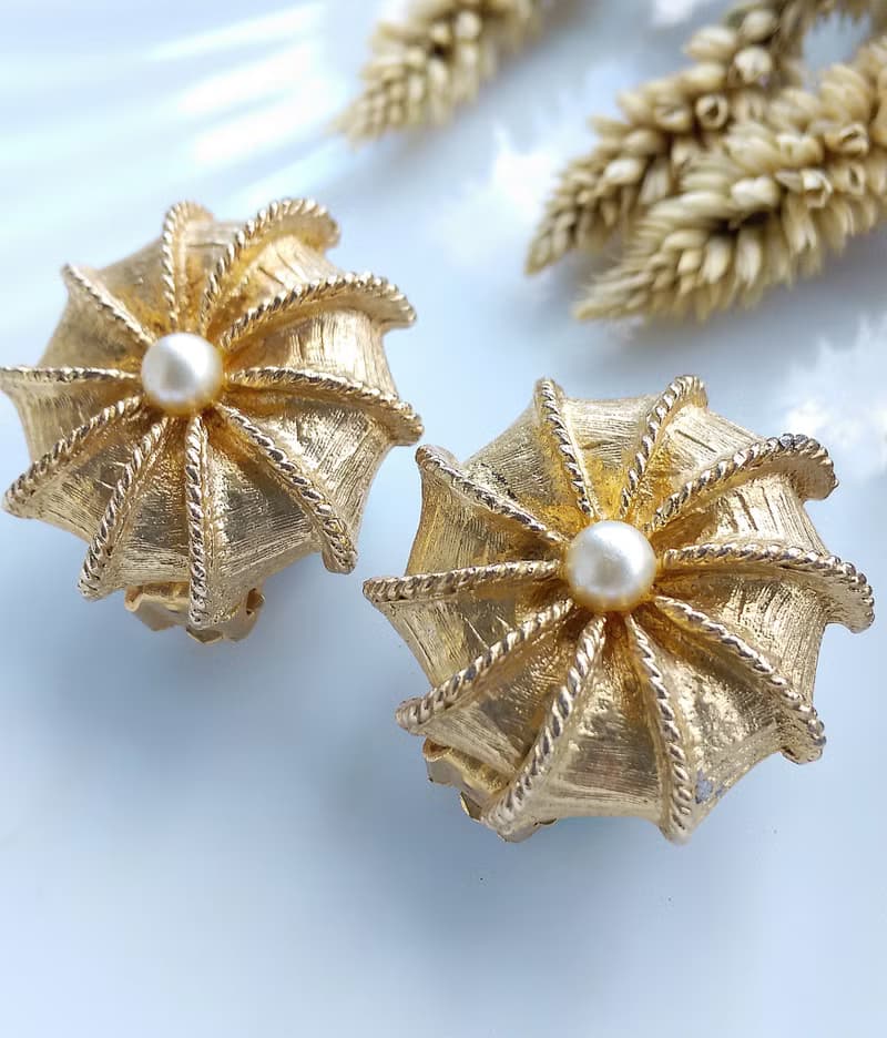 Vintage Jewelry 西洋古董飾品 旋轉仿珠 優雅 夾式耳環