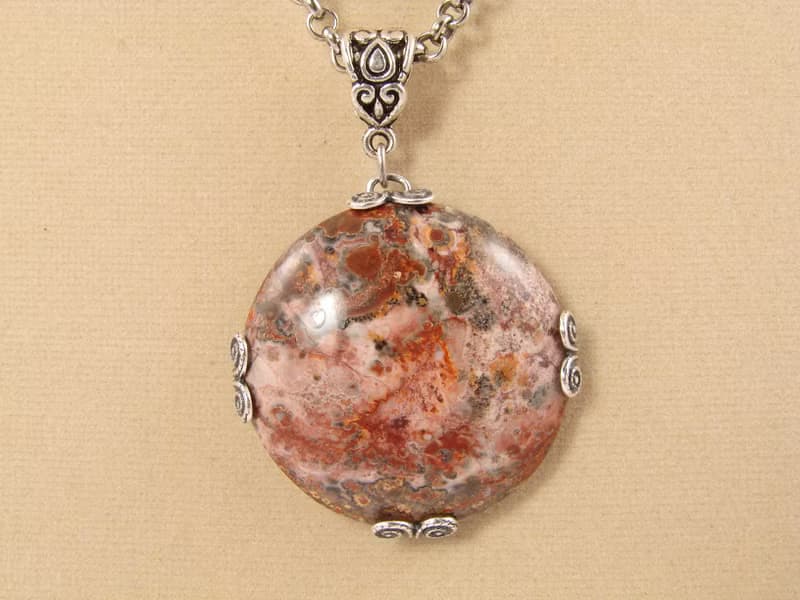 Leopard Jasper Terracotta Pink Red Jasper Round Pendant Necklace Woman Jewelry