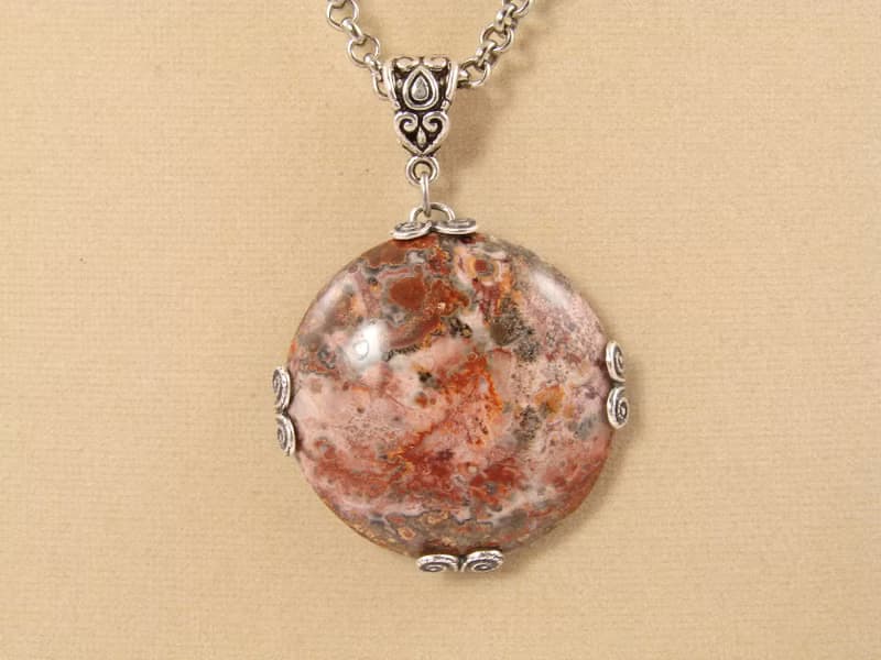 Leopard Jasper Terracotta Pink Red Jasper Round Pendant Necklace Woman Jewelry