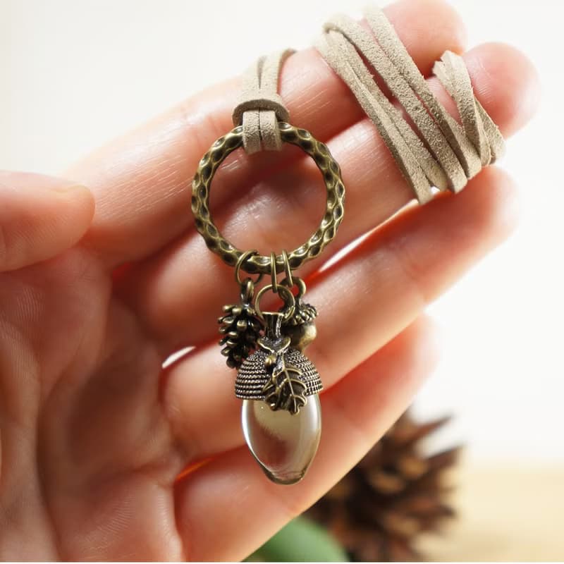 Clear Mint Green Glass Acorn Pine Cone Forest Woodland Necklace Jewelry Gift
