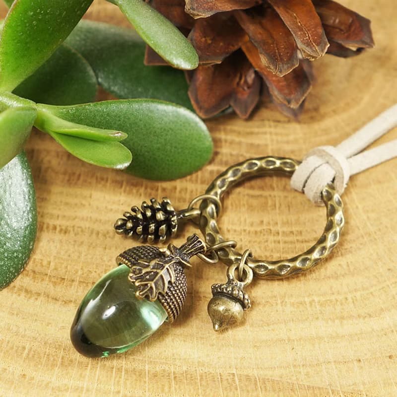 Clear Mint Green Glass Acorn Pine Cone Forest Woodland Necklace Jewelry Gift