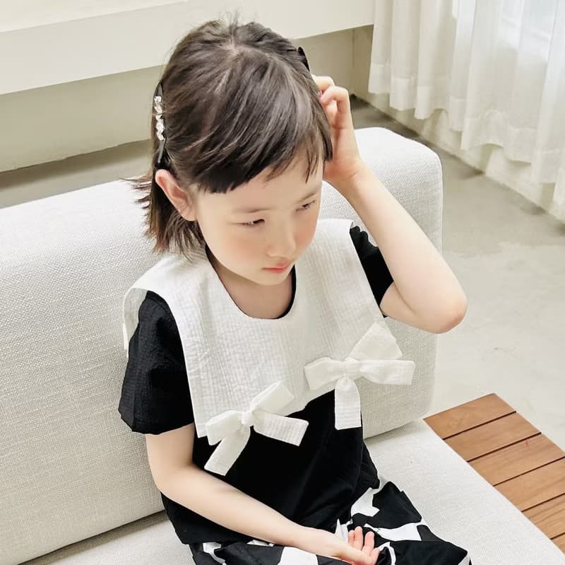 海軍領黑白蝴蝶結短袖上衣 / 童裝
