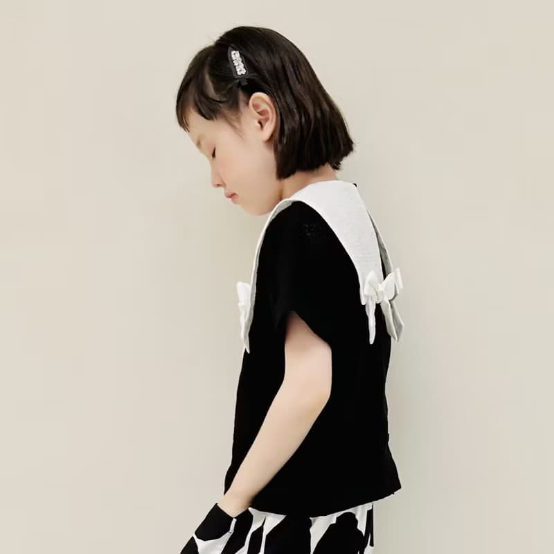 海軍領黑白蝴蝶結短袖上衣 / 童裝