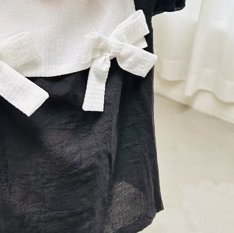 海軍領黑白蝴蝶結短袖上衣 / 童裝
