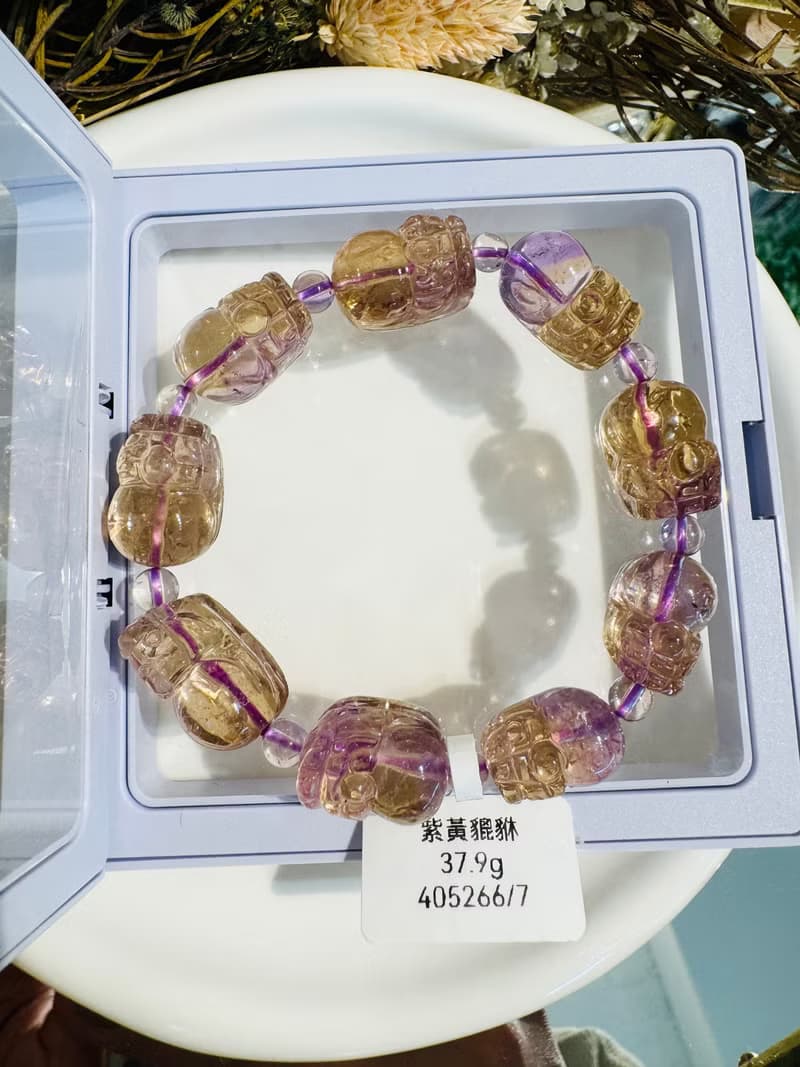 小精品透體雙色紫黃晶招財貔貅37.90g招財智慧最強招財水晶