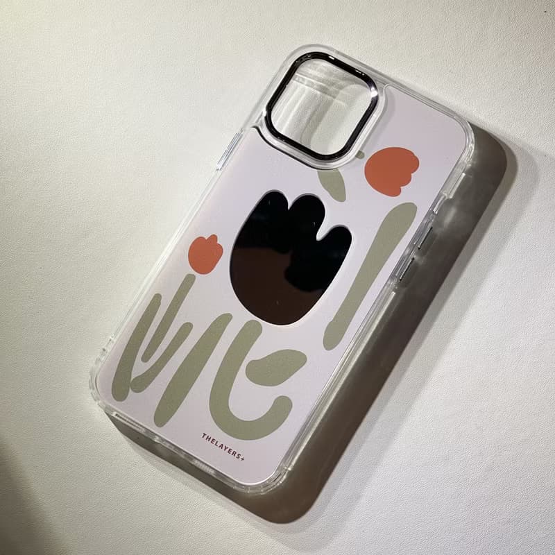 iPhone 16| 粉紅色玫瑰Blossom鏡面手機殼 | 幾何植物花朵圖案