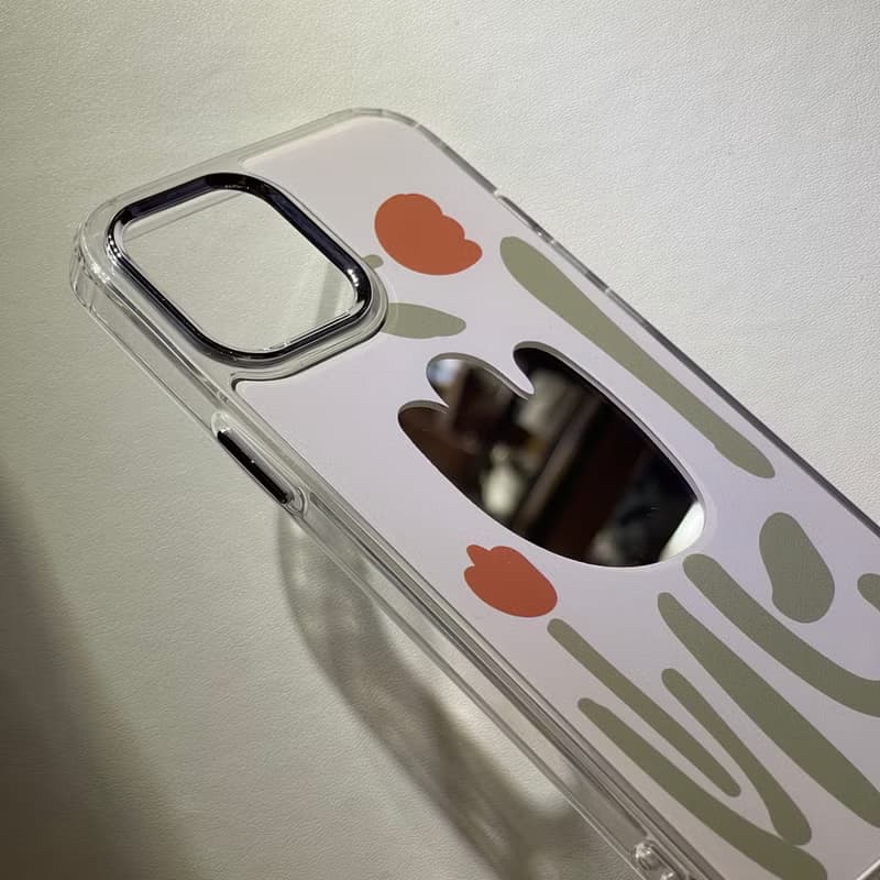 iPhone 16| 粉紅色玫瑰Blossom鏡面手機殼 | 幾何植物花朵圖案